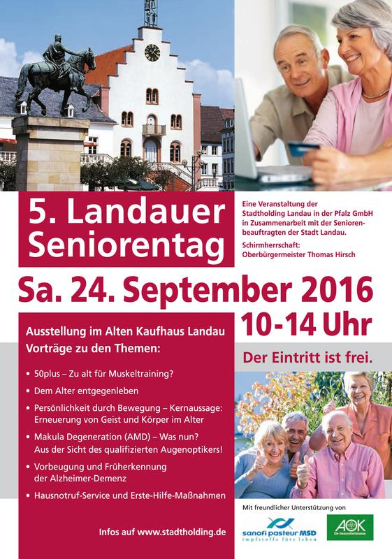 Am 42. September findet von 10 Uhr bis 14 Uhr der Landauer Seniorentag im Alten Kaufhaus statt