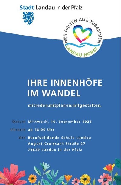 Bild vergr&ouml;&szlig;ern: Die Stadt Landau und das Quartiersmanagement Horst laden am 10. September zu einem Infomarkt in die Berufsbildende Schule in der August-Croissant-Stra&szlig;e 27 ein.
