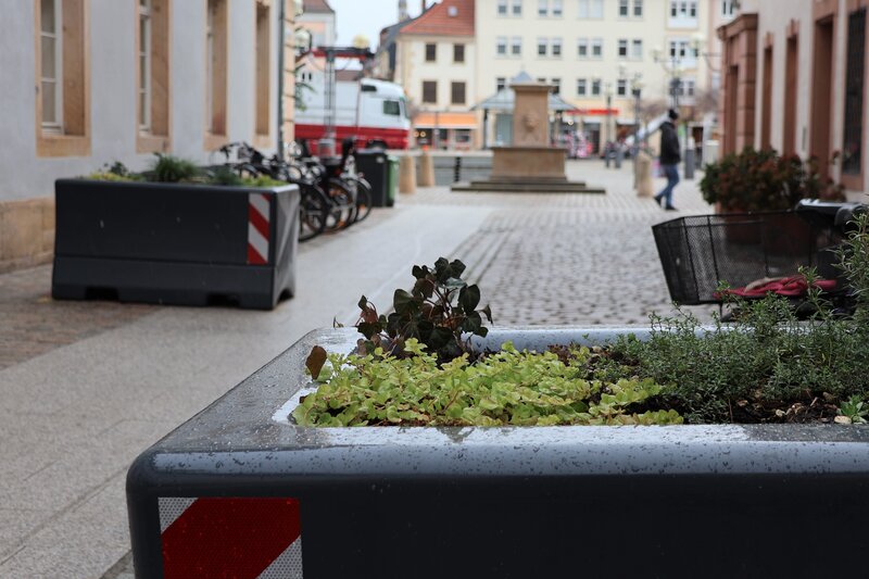 Feste Zufahrtssperren sorgen rund um den Landauer Rathausplatz seit diesem Jahr f&uuml;r Sicherheit. 