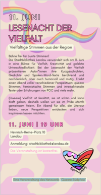 Bild vergr&ouml;&szlig;ern: Lesenacht der Vielfalt - Vielf&auml;ltige Stimmen aus der Region