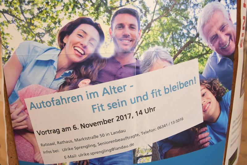 Im Rahmen der 3. Demografiewoche Rheinland-Pfalz bietet die Stadt Landau am 6. November einen Vortrag zum Thema &raquo;Autofahren im Alter&laquo; an. 