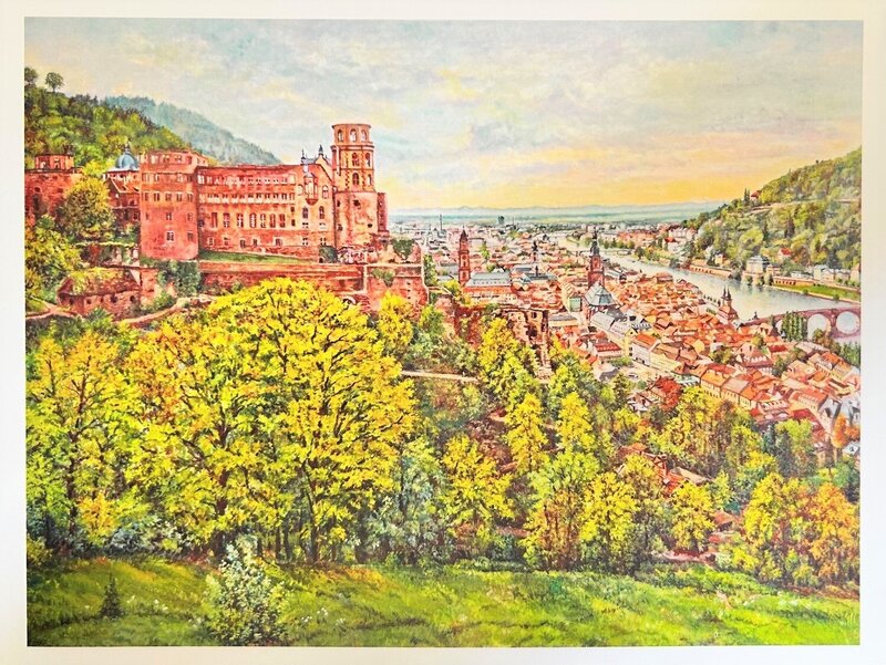 Alfons Norbert Migl, &Ouml;l auf Leinwand, 110 x 80 cm, Heidelberg - Blick auf Schloss und Altstadt