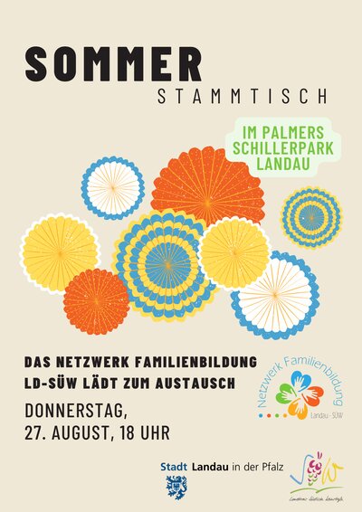 Bild vergr&ouml;&szlig;ern: Am Donnerstag, 27. August, l&auml;dt das Netzwerk Familienbildung LD-S&Uuml;W um 18 Uhr zum Sommerstammtisch ins Palmers im Landauer Schillerpark ein.
