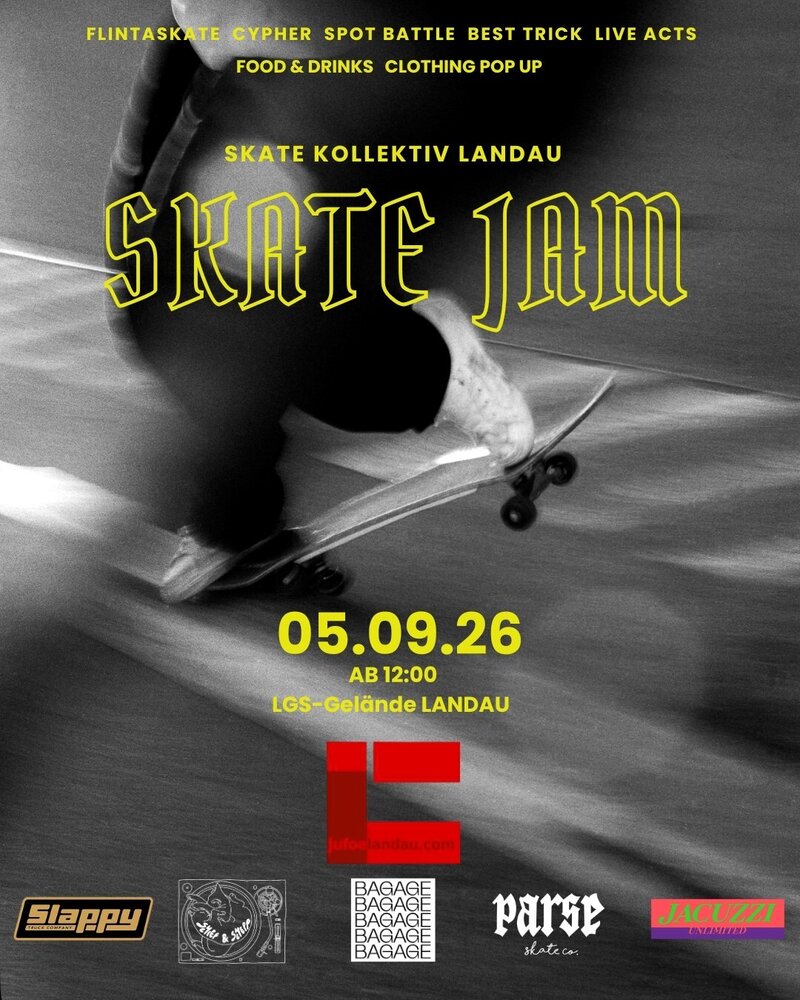 Das Landauer Skate-Kollektiv organisiert am 5. September 2026 erneut einen Skatejam auf dem LGS-Gel&auml;nde in Landau