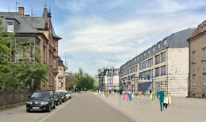 Die Skizze der vorl&auml;ufigen Planungen der Architekten f&uuml;r den Erweiterungsbau und die &Uuml;berarbeitung der Fassade des Landau Parkhotels. 
