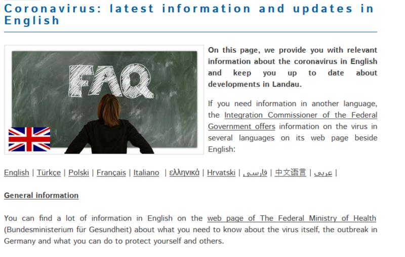 Die wichtigsten Infos zum Corona-Virus gibt es auf der st&auml;dtischen Homepage jetzt auch in Englisch.