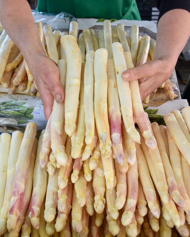 Frischer Spargel wie hier auf dem Landauer Wochenmarkt muss auch geerntet werden... 