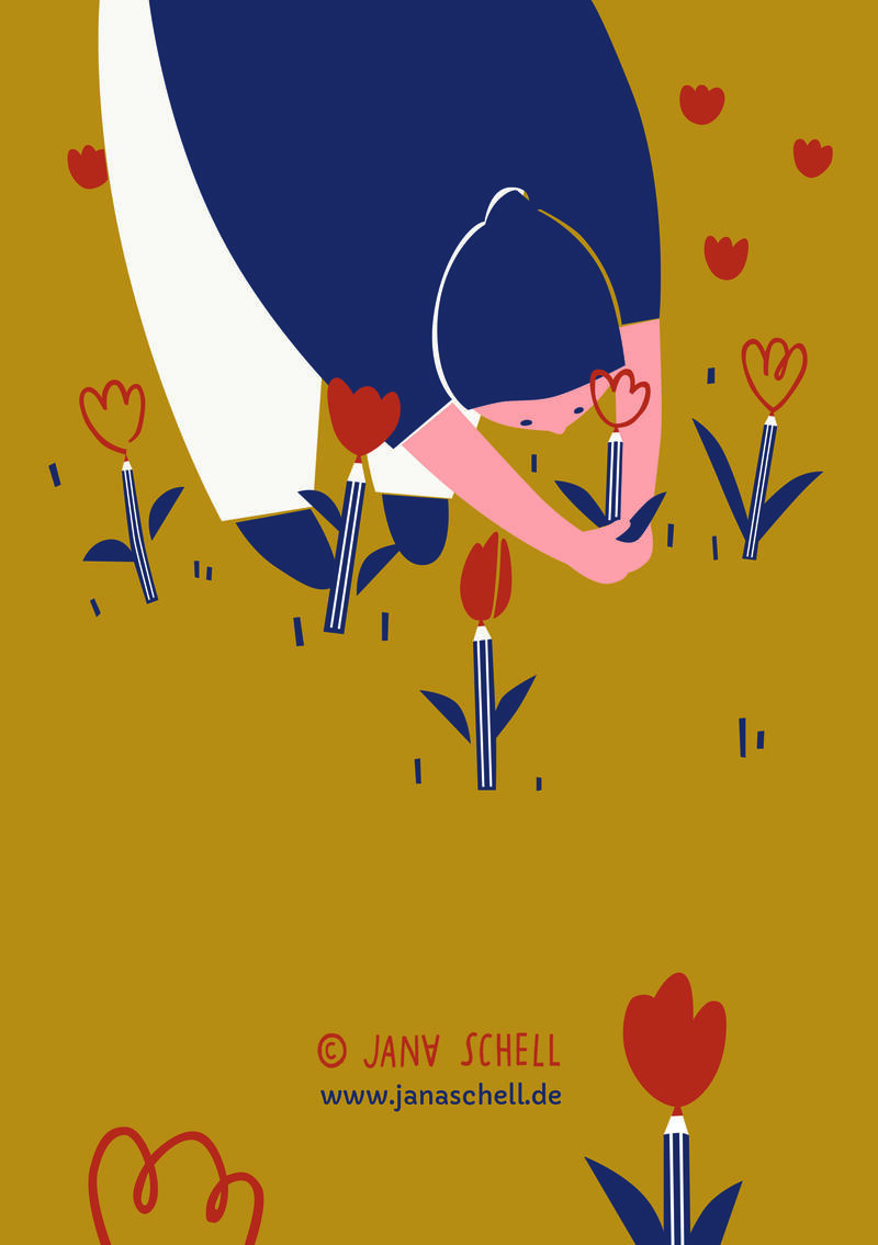 Nicht nur Gedichte, sondern auch kleine Kunstwerke wie diese Illustration von Jana Schell k&ouml;nnen bei der Aktion &raquo;Poesie zum Pfl&uuml;cken&laquo; mitgenommen werden. 