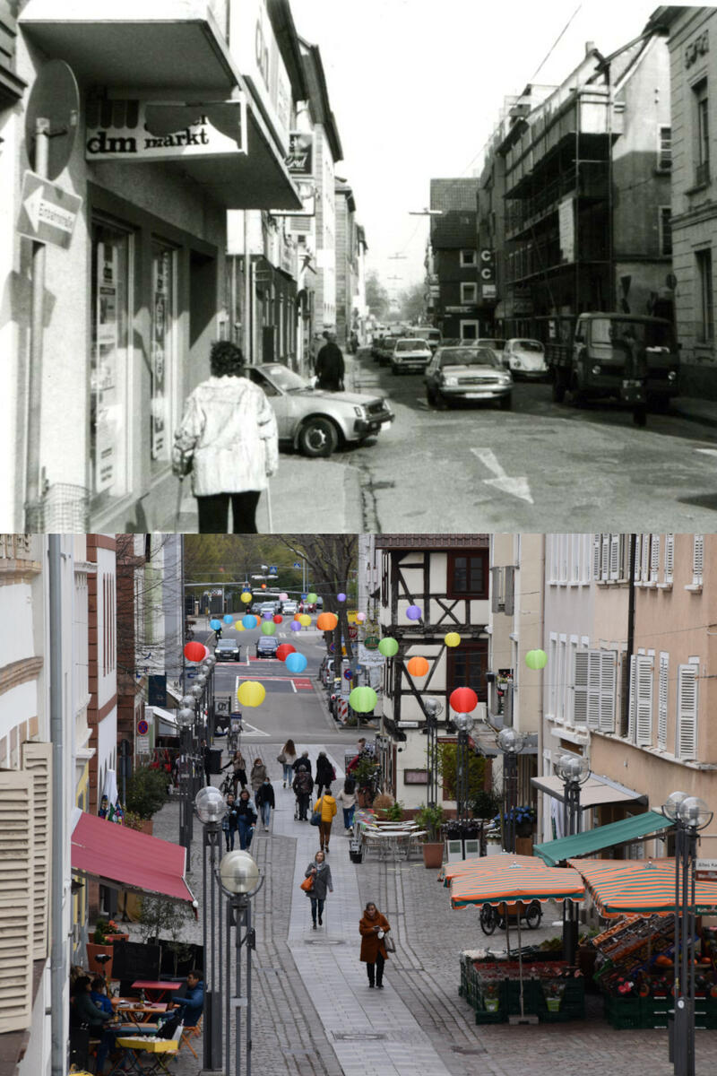 Es hat sich ganz sch&ouml;n was getan in Landau: Hier ein Vorher-Nacher-Bild der Marktstra&szlig;e.