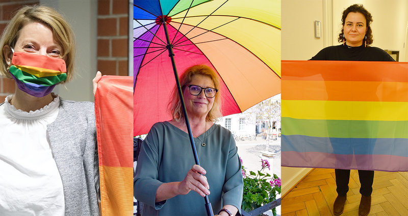 Die Gleichstellungsbeauftragten Isabell St&auml;hle (v.l.n.r.), Evi Julier und Lisa-Marie Trog setzen sich f&uuml;r Akzeptanz sexueller Vielfalt ein.
